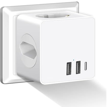 massway Steckdosenwürfel mit USB, Mehrfachsteckdose ohne Kabel mit 25W USB-C und 2 USB-A, 6-in-1 Steckdosenadapter Cube Steckdosenleiste Steckdose Würfel Mehrfachstecker für Büro Hause Reisen