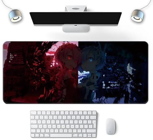 Wuyouni Tappetino per mouse da gioco anime, grande tappetino per mouse con tastiera Re Zero Ram Rem, antiscivolo e impermeabile, accessori per PC da gioco (800 x 300 x 3 mm)