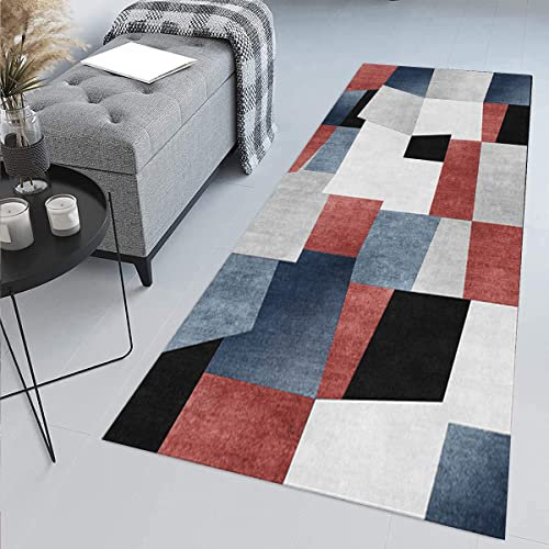 Alfombra de cocina lavable, antideslizante, 2 metros, moderna, colorida, larga, para cocina, baño, sala de estar, color rojo, 50 x 200 cm