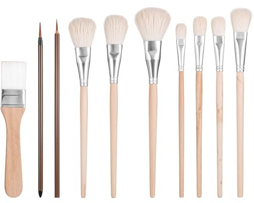 10 Pcs Pottery Glaze Brushes Mop Brush for Acrylic Ceramic Brushes Set Watercolor Paintbrush Painting Goat Hair Blending Brush Underglaze Paintbrush for Pottery Wool Art Tool for Oil Acrylic