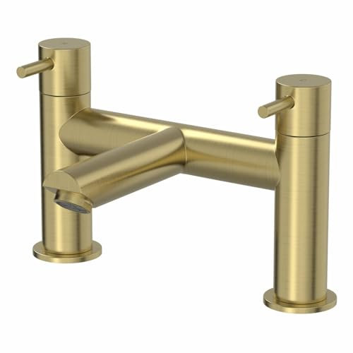 Architeckt® Malmo Bathroom Bath Filler Mixer Tap Deck Mounted Round Twin Lever Handle for Bathtub Modern, Brushed Brass
