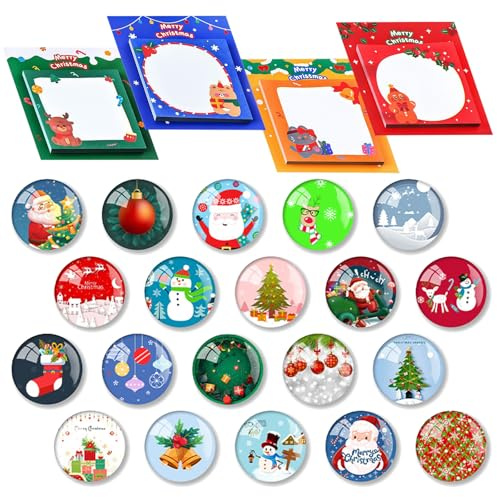 20 PCS Weihnachten Dekorative Magnete, 4PCS CartoonWeihnachtenNotizzettel,30mm 3D-Glas Weihnachts Karikatur Magnete,für Büroschränke, Magnetwand Büro,Whiteboards und Weihnachts-Party-Dekoration