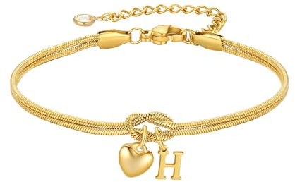 TINGN Armband Gold Damen Mädchen - 18K Gold Vergoldete Knoten Armband mit Buchstaben Personalisierte Herz Anhänger Armbänder Liebesknoten Armbänder Trauzeugin Geschenke für Frauen Freundin Mädchen