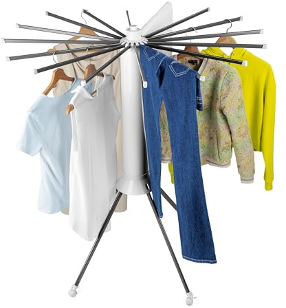 EASYmaxx Fan Clothes Airer 800 - Collapsible, Variable Set Up with 16 Arms | Rotary Airer with System | Individually Adaptable to Room & Laundry Quantity | Space-saving & Stable with 4-Foot Tripod