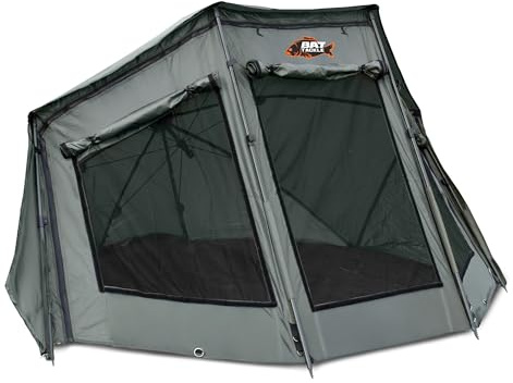BAT Tackle Brolly Full Cover 190 Angel-Brolly, 190 × 120 cm | Abnehmbare Front, 210D Oxford PU Material, ca. 4,9 kg, mit Fenstern & Tür, wetterfest