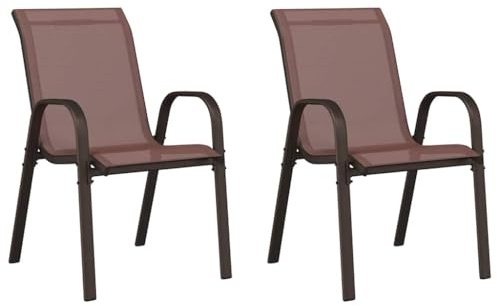 IBUQDDV Stapelbare Gartenstühle 2 Stück Braun Textilene, Stahlrahmen Outdoor Sessel für Balkon, Wasserabweisende strapazierfähige Stühle zum platzsparenden Stapeln, langlebiges