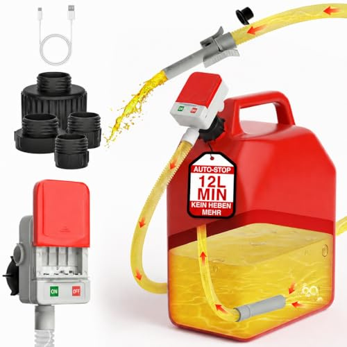 Keimi Pompe à carburant avec arrêt automatique, 3,2 GPM (12 l/min), tuyau extra long de 129,5 cm, alimenté par piles et USB, 4 adaptateurs de canettes, pompe à gaz rapide et sûre pour huile, diesel et