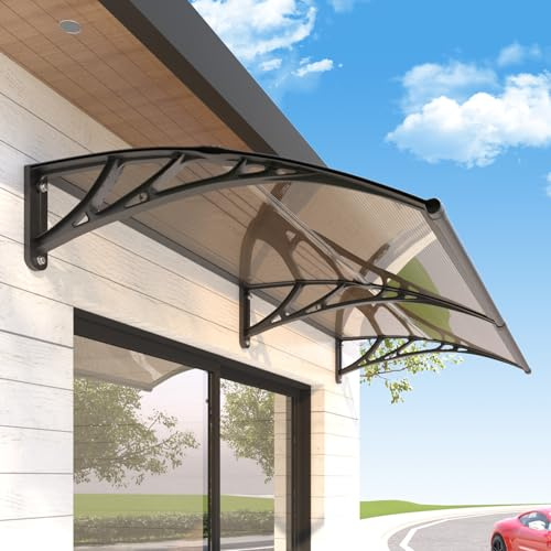 200x100cm Vordach Haustür, Schützt vor Regen Schnee für Terrasse, Fenster | 5mm Polycarbonatplatte, Blockiert 90 % UV & Hitze, ABS-Halterung Rostfrei, Schlagfest, Robust, für Terrasse/Veranda/Fenster