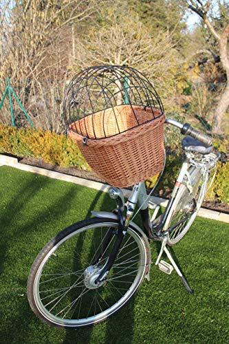 Hundefahrradkorb für Fahradlenker aus Weide mit Metallgitter und Kissen XL oder XXL Lenkrad Weidenkorb Hundekorb Lenkerkorb Tierkorb Einkaufskorb Natur (ohne Kissen)