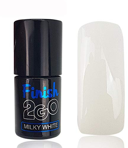 aktive4Nails Finish 2GO Hochglanz Versiegeler MILKY WHITE ohne Schwitzschicht 10ml in Pinselflasche dünnes Abschlussgel für Nail-Art, Modelage & Nail-Design