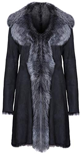 Infnity Leather Damen Schwarz Damen Echt Toscana Schaffell Leder Wildleder Jacke Trenchcoat S