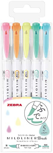 Zebra Highlighter Mildliner Pinsel Honnori Fluoreszenz Farbe 5 Farben Set WFT8-5C