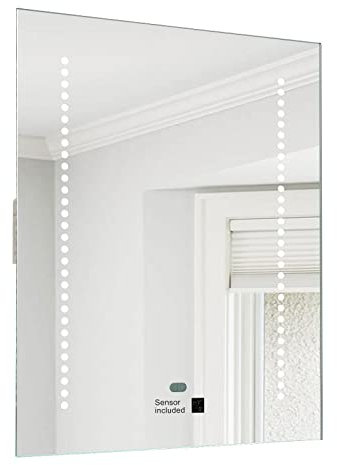 Hapilife 60 LED Illuminate Bathroom Mirror with Lights Sensor Demister Pad with Shaver Socket IP44 500x390mm