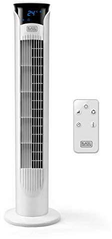 BLACK+DECKER BXEFT48E Ventilatore a Torre Digitale Oscillante e Silenzioso, con Telecomando, Altezza 81 cm, 3 Velocità 3 Modi Timer 12h Temperatura Ambiente Potente, Bianco