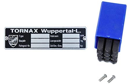 Typenschild für Tornax mit Schlagzahlen und Kerbnägeln