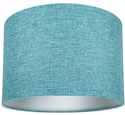 Happy Homewares Contemporary and Sleek 10 Inch Teal Linen Fabric Drum Lamp Shade 60w Maximum | 25cm Diameter | for Table Lamp or Pendant