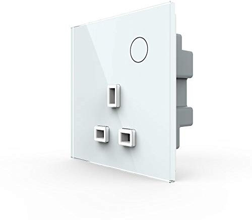 LIVOLO Wall Power 13A Socket, Switch control Current Safe Outlet, White Modern UK Standard Single Socket with Glass Panel,605000111