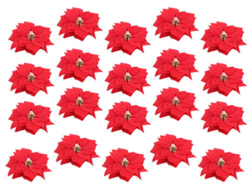 Milisten Künstliche Weihnachtssterne aus rotem Samt, realistische Blütenköpfe, Weihnachtsbaumschmuck für Urlaub, Girlande, Kränze, Basteln, Hochzeit, Party, Dekoration, 20 Stück