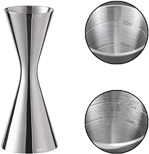 Delgeo Profesional Jigger, Spirit de Cóctel de Acero Inoxidable,Cóctel Jigger con Marca 10ml / 20ml / 30ml / 45ml(Plata,30×60ml)