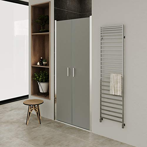 MOMENTS OF GLASS Mampara de Ducha LARA, Puerta Doble Abatible 74-77 x 180 cm - Vidrio de Seguridad Satinado ESG 6MM, Perfiles Cromo #NF
