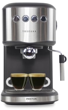PRIXTON Cafetera Automática Toscana para café Expresso y Adaptador para Cápsulas, Bomba Italiana 850W y 20 Bares de Presión, Vaporizador