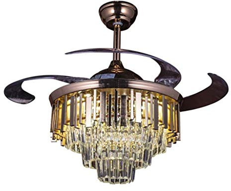 PIAOLING Silencieux Ventilateur de Plafond 42inch Cristal Ventilateur au Plafond Lumière LED Moderne Ventilateur Lampe télécommande rétractable Blades Restaurant The Living Room Économie d'énergie
