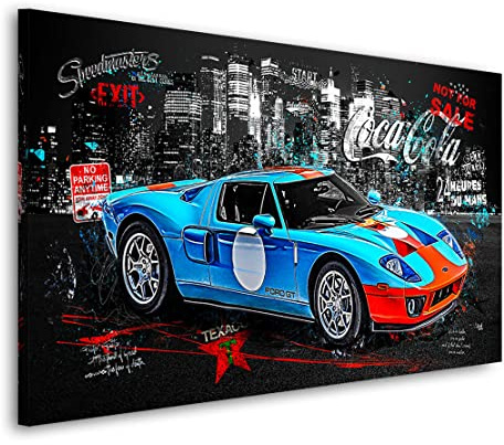 Kunstgestalten24 | Ford GT40 Pop Art Auto Leinwand-Bild | mit Echtholz-Keilrahmen | Leinwandbild Wandbild Gemälde Kunst Art | Hochwertige Kunstdrucke | XXL Bilder auf Leinwand