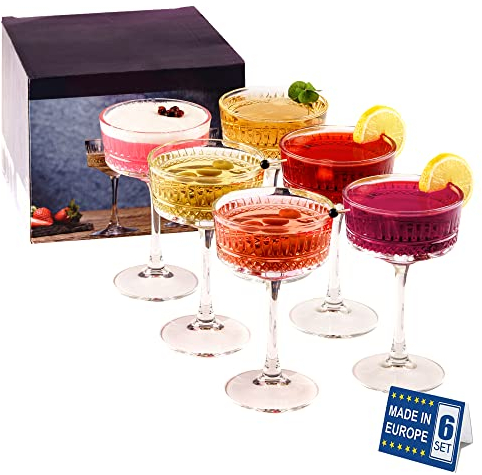 The Buybox Vintage Coupe Gläser Set mit 6 Stück, Champagner, Cocktail, Martini, Weingläser, langer Stiel, 260 ml (6 Stück)