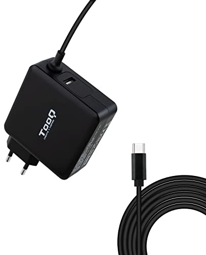 TOOQ TQLC-USBC65PD - Laptop-Ladegerät mit 2 Anschlüssen, 1 USB-C-Anschluss und 1 PD3.0-Anschluss, insgesamt 65 W, für Laptops, Tablets und Mobiltelefone, Farbe Schwarz