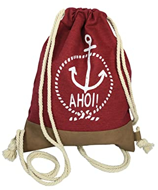 STEIGER Strandtasche Turnbeutel Freizeit Büdel AHOI mit Anker versch. Fraben (Berry)