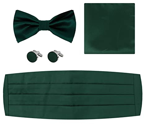 Dan Smith Herren Kumberbund Elastisches Band Clip On Verstellbare Fliege Einstecktuch Manschettenknöpfe Set, Sea Green-c.c.ae.k.007, Einheitsgröße