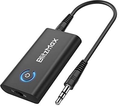 BlitzMax Bluetooth Adapter Transmitter, Bluetooth Receiver auf 2 Kopfhörer 2 in 1 Mini kabelloses Sender/Empfänger mit 3,5mm Klinke, Bluetooth Splitter für Airplane, PC, TV, Auto, Speaker, Gym