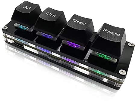 BTXETUEL Mini 4-Key Select-All Cut Copy Paste Macro Pad Ctrl A X C V Shortcut One Handed Keyboard RGB Gaming Mechanical Keyboard OSU Keypad Programmable Keyboard for Working and Gaming. (Black)