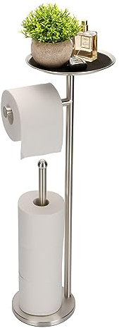 Sfemn Toilet Paper Holder Stand, Toilet Paper Stand Brushed Nickel, Free Standing Toilet Paper Holder, Toilet Paper Holder with Shelf and Storage (Brushed Nickel)
