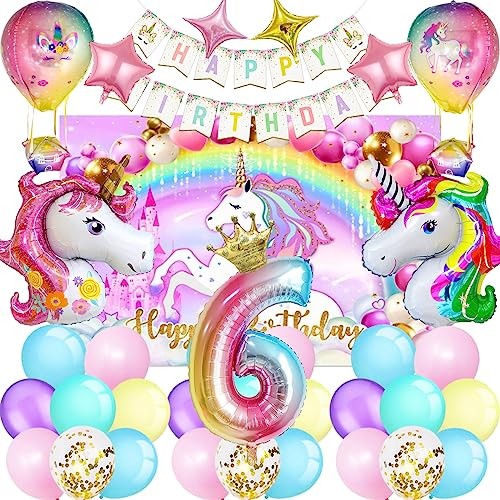 SWOKKTS Einhor Geburtstagsdeko 6 Jahre Set, Geburtstagsdeko 6 Jahre Mädchen Einhor, Einhor Deko Kindergeburtstag 6 Jahre Mädchen, Einhor Luftballons Helium (Einhor Ballons 6 Geburtstag)