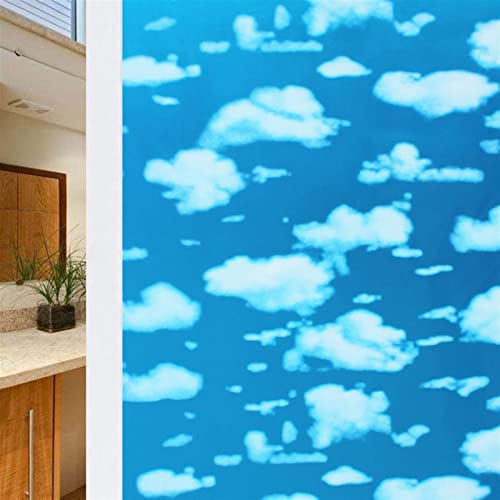 Liveinu Fensterfolie Blickdicht Sichtschutzfolie Fenster Selbsthaftend, Milchglasfolie Statisch Haftend ohne Klebstoff Folie Fenster Sichtschutz Anti UV für Zuhause Büro, Blauer Himmel, 50x200cm