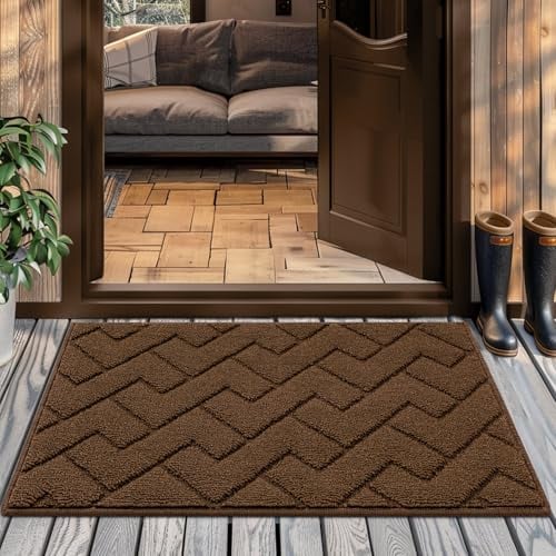 Biscpro Door Mats Indoor, Dirt Trapper Mat Absorbent Non-Slip Low Profile Doormat for Entrance, Inside, Kitchen, Front Door Mat Washable for Pets and Dogs— 50x80 cm, Dark Brown