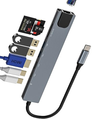 Hub USB C vers USB 3.0 Lecteur Carte SD Micro SD HDMI Rj45 Ethernet Adaptateur(8en1) Chargeur Jack Multiprise Dock Stations d'accueil Ordinateur Portable Apple iPhone 15 Pro Max Plus iPad Pro Macbook