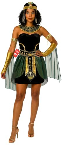 Morph Kleopatra Kostüm Damen, Ägyptisches Halloween Kostüm Damen | Minikleid, Armstulpen & Kopfbedeckung, Goldene Akzente, Zum Überziehen, Perfekt für Halloween, Ideal zum Verkleiden