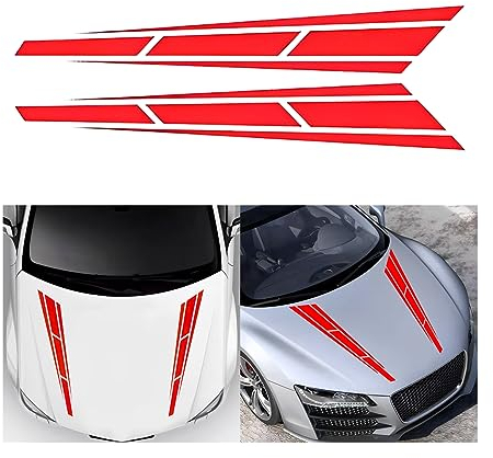 JNNJ 2 Stück Auto Haube Streifen Aufkleber, Auto Racing Karosserie Stoßstange Aufkleber Vinyl Streifen, Aufkleber Streifen Dekoration Für Autos Geländewagen(Rot)