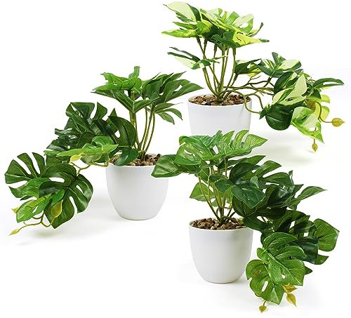 INSANYJ Artificial Plants Set of 3, Small Fake Plants Indoor Outdoors, Plastic Plants in Pots Eucalyptus Plant Faux Plants for Indoors Office Desk Bedroom Decoration