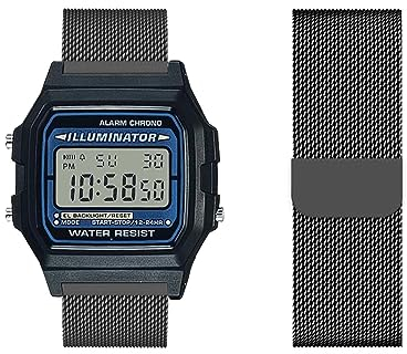 Armband Kompatibel für Casio F-91W/F-91WG - Metall Mesh Gewebte Edelstahl Solo Loop Ersatzarmband Uhrenarmband (1,F-91W)