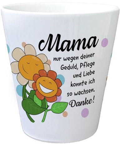 Danke Mama Blumentopf mit dekorativem Blume Design zum Muttertag EIN bunter Blickfang für den Balkon Blumen Motiv Frauen Wachsen Übertopf Dankeschön Spruch Garten Dekoration