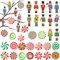 POPOYU 28 Pcs Christmas Nutcracker and Candy Hanging Ornaments - Red, White, and Green Swirl Candy Pendants for Kids Gift, DIY Xmas Home Decorations