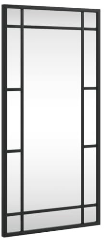 vidaXL Wandspiegel, Hängend Rechteckig Spiegel Badspiegel, Fensterspiegel für Badezimmer Wohnzimmer, Dekospiegel Flurspiegel, Schwarz 30x60 cm Eisen