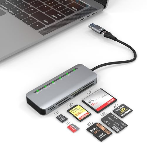 Lector de Tarjetas SD Memory Stick Pro Duo Adaptador, Lector de Tarjetas SD 7 en 2 para SD SDXC SDHC/TF/CF/XD/MS con Adaptador USB C/USB3.0, Lector de Tarjetas de cámara de 5 Gbps Memory Stick Pro Duo