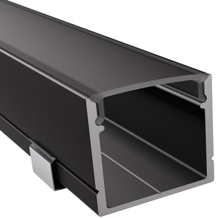 Alumino Profilé LED noir - 2000 x 21 x 18,5 mm pour bandes LED larges jusqu'à 16 mm (par exemple pour Philips Hue) + couvercle noir + accessoires