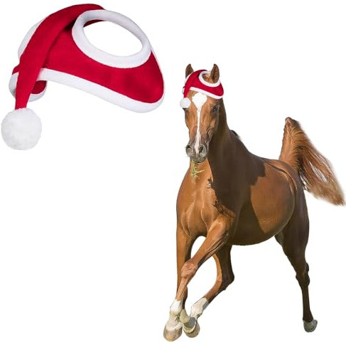 HIXNUG Weihnachtsmütze für Pferd Weihnachten Pferd Ornamente Haustier Kostüme Weihnachtsmann Pferd Hut Winter Xmas Urlaub Party Zubehör