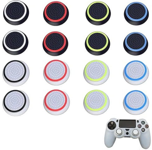 16 Pcs Thumb Grips Cover Joystick Protection Attachments Controller Colorful Aim Assist Thumb Stick Grips Caps Set Performance Replacement Thumb Grips Cover Compatible for PS5 PS4 Series
