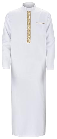 RUMAOZIA Arabische Kleidung Herren Muslim Kaftan Abaya Herren Gewand Robe Crew Stehkragen Thobe Arabisch Gebet Eid Kleidung Islamische Kleidung Aus Dem Nahen Osten Gebetskleidung für Männer